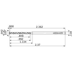 MVS0107X20S030 DP1020 0.042″ Dia. × 0.118″ Shank × 0.992″ Flute Length × 2.37″ OAL, 140°, 2 Flute, Coolant Thru, Solid Carbide Drill