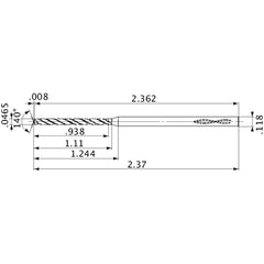 MVS0118X20S030 DP1020 0.0465″ Dia. × 0.118″ Shank × 1.11″ Flute Length × 2.37″ OAL, 140°, 2 Flute, Coolant Thru, Solid Carbide Drill