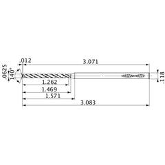 MVS0159X20S030 DP1020 1/16″ Dia. × 0.118″ Shank × 1.469″ Flute Length × 3.083″ OAL, 140°, 2 Flute, Coolant Thru, Solid Carbide Drill