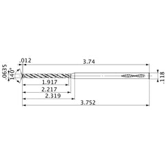 MVS0161X30S030 DP1020 0.0635″ Dia. × 0.118″ Shank × 2.217″ Flute Length × 3.752″ OAL, 140°, 2 Flute, Coolant Thru, Solid Carbide Drill