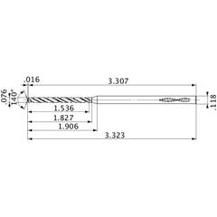 MVS0193X20S030 DP1020 0.076″ Dia. × 0.118″ Shank × 1.827″ Flute Length × 3.323″ OAL, 140°, 2 Flute, Coolant Thru, Solid Carbide Drill