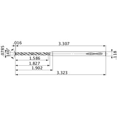 MVS0199X20S030 DP1020 0.0785″ Dia. × 0.118″ Shank × 1.827″ Flute Length × 3.323″ OAL, 140°, 2 Flute, Coolant Thru, Solid Carbide Drill