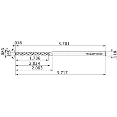 MVS0218X20S030 DP1020 0.086″ Dia. × 0.118″ Shank × 2.024″ Flute Length × 3.717″ OAL, 140°, 2 Flute, Coolant Thru, Solid Carbide Drill