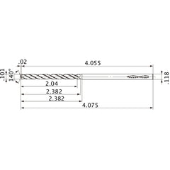MVS0257X20S030 DP1020 0.101″ Dia. × 0.118″ Shank × 2.382″ Flute Length × 4.075″ OAL, 140°, 2 Flute, Coolant Thru, Solid Carbide Drill