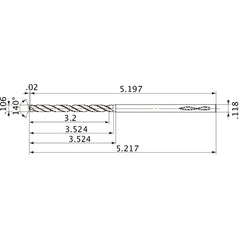 MVS0269X30S030 DP1020 0.106″ Dia. × 0.118″ Shank × 3.524″ Flute Length × 5.217″ OAL, 140°, 2 Flute, Coolant Thru, Solid Carbide Drill
