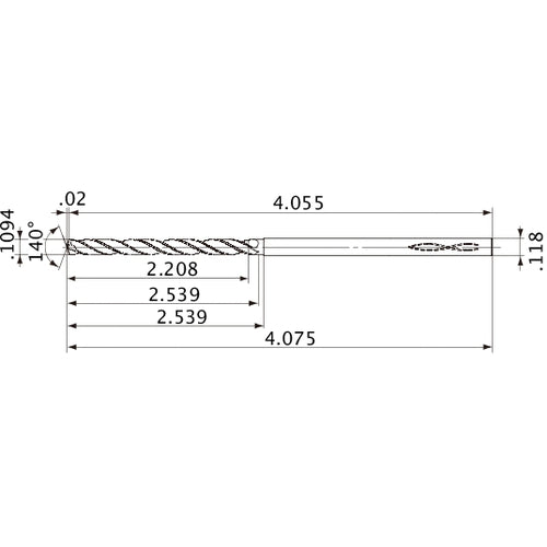 MVS0278X20S030 DP1020 0.1094″ Dia. × 0.118″ Shank × 2.539″ Flute Length × 4.075″ OAL, 140°, 2 Flute, Coolant Thru, Solid Carbide Drill
