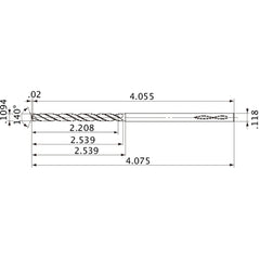MVS0278X20S030 DP1020 0.1094″ Dia. × 0.118″ Shank × 2.539″ Flute Length × 4.075″ OAL, 140°, 2 Flute, Coolant Thru, Solid Carbide Drill