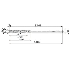 MVS0318X02S060PL DP1020 1/8″ Dia. × 0.236″ Shank × 0.728″ Flute Length × 2.185″ OAL, 145°, 2 Flute, Coolant Thru, Solid Carbide Drill