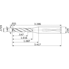 MVS0437X03S060 DP1020 0.1719″ Dia. × 0.236″ Shank × 1.016″ Flute Length × 3.417″ OAL, 140°, 2 Flute, Coolant Thru, Solid Carbide Drill