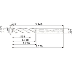 MVS0476X03S060 DP1020 3/16″ Dia. × 0.236″ Shank × 1.118″ Flute Length × 3.579″ OAL, 140°, 2 Flute, Coolant Thru, Solid Carbide Drill
