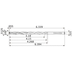 MVS0794X10S080 DP1020 5/16″ Dia. × 0.315″ Shank × 4.15″ Flute Length × 6.394″ OAL, 140°, 2 Flute, Coolant Thru, Solid Carbide Drill