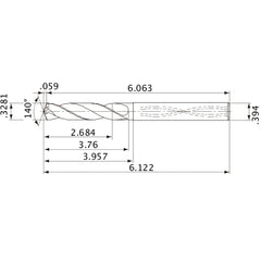 MVS0833X08S100 DP1020 0.3281″ Dia. × 0.394″ Shank × 3.76″ Flute Length × 6.122″ OAL, 140°, 2 Flute, Coolant Thru, Solid Carbide Drill