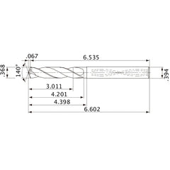 MVS0935X08S100 DP1020 0.368″ Dia. × 0.394″ Shank × 4.201″ Flute Length × 6.602″ OAL, 140°, 2 Flute, Coolant Thru, Solid Carbide Drill