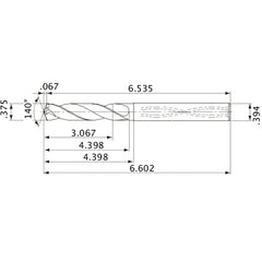 MVS0953X08S100 DP1020 3/8″ Dia. × 0.394″ Shank × 4.398″ Flute Length × 6.602″ OAL, 140°, 2 Flute, Coolant Thru, Solid Carbide Drill