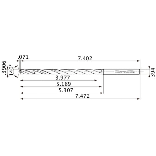 MVS0992X10S100 DP1020 0.3906″ Dia. × 0.394″ Shank × 5.189″ Flute Length × 7.472″ OAL, 140°, 2 Flute, Coolant Thru, Solid Carbide Drill