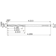 MVS1389X02S140PL DP1020 0.5469″ Dia. × 0.551″ Shank × 2.213″ Flute Length × 4.299″ OAL, 145°, 2 Flute, Coolant Thru, Solid Carbide Drill
