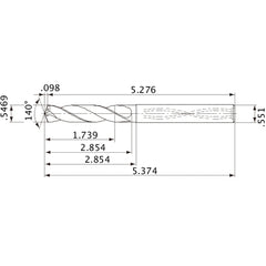 MVS1389X03S140 DP1020 0.5469″ Dia. × 0.551″ Shank × 2.854″ Flute Length × 5.374″ OAL, 140°, 2 Flute, Coolant Thru, Solid Carbide Drill