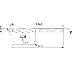 MVS1548X03S160 DP1020 0.6094″ Dia. × 0.63″ Shank × 3.161″ Flute Length × 5.819″ OAL, 140°, 2 Flute, Coolant Thru, Solid Carbide Drill