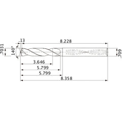 MVS1786X05S180 DP1020 0.7031″ Dia. × 0.709″ Shank × 5.799″ Flute Length × 8.358″ OAL, 140°, 2 Flute, Coolant Thru, Solid Carbide Drill