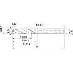MVS1984X05S200 DP1020 0.7812″ Dia. × 0.787″ Shank × 6.441″ Flute Length × 9″ OAL, 140°, 2 Flute, Coolant Thru, Solid Carbide Drill
