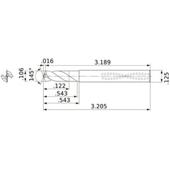 MWS01060SB VP15TF 0.106″ Dia. × 1/8″ Shank × 0.543″ Flute Length × 3.205″ OAL, 145°, 2 Flute, Coolant Thru, Solid Carbide Drill