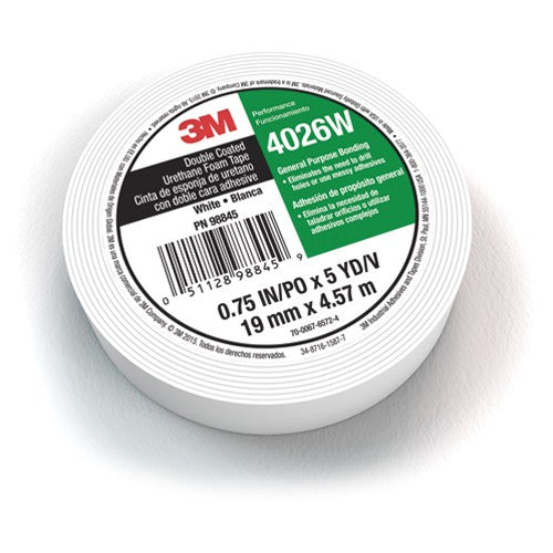 3M Double Coated Urethane Foam Tape 4026W White 3/4″ × 5 yd 62mil - Apex Tool & Supply