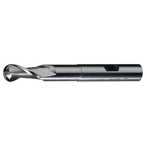 ‎3/8″ 3/8″ 3/4″ 3-5/16″ RHS / RHC HSS HSS Single End 2-Flute Center Cutting Extended Neck Ball Nose Finishing End Mill - Bright - Exact Industrial Supply