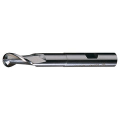 ‎3/8″ 3/8″ 3/4″ 3-5/16″ RHS / RHC HSS HSS Single End 2-Flute Center Cutting Extended Neck Ball Nose Finishing End Mill - Bright - Exact Industrial Supply
