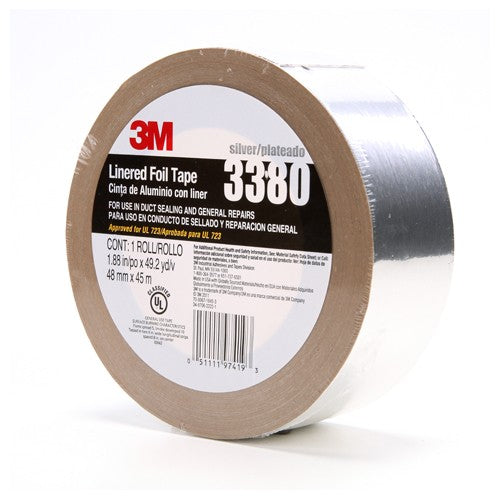 3M Aluminum Foil Tape 3380 Silver 48 mm × 45 m 3.25 mil - Apex Tool & Supply