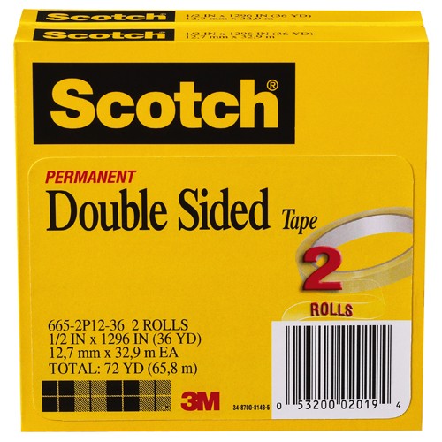 ‎Scotch Double Sided Tape 665-2P12-36 1/2″ × 1296″ 2 pk - Apex Tool & Supply