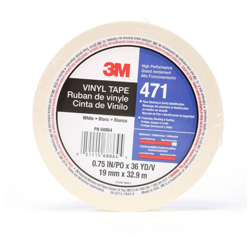 3M Vinyl Tape 471 White 3/4″ × 36 yd 5.2 mil Individually Wrapped Conveniently Packaged - Apex Tool & Supply