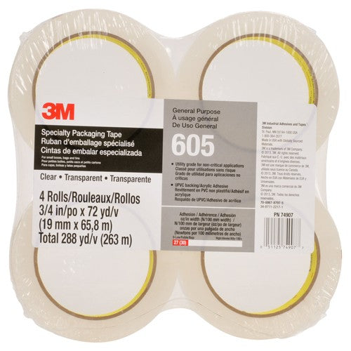 Scotch Light Duty Packaging Tape 605 Clear Cold Temperature 3/4″ × 72 yd - Apex Tool & Supply