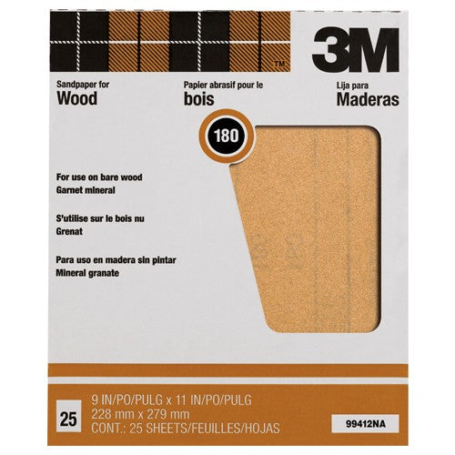 3M Garnet Sanding Sheets 99412NA 9″ × 11″ 180 grit - Apex Tool & Supply