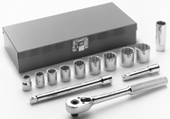 13 Piece - #A31 - 3/8 to 7/8" - 3/8'' Drive - 12 Point - Socket Set - Apex Tool & Supply