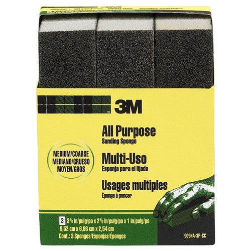 ‎3M General Purpose Sanding Sponge 909NA-3P-CC 3 3/4″ × 2 5/8″ × 1″ Dual Grit Medium/Coarse - Apex Tool & Supply