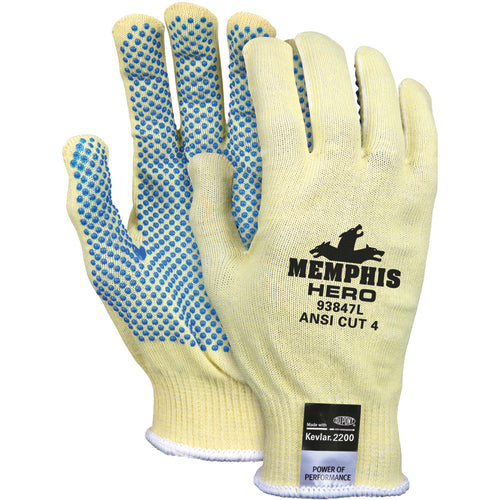MCR Safety Cut Pro Hero Gloves - 13 Gauge Kevlar / Stainless Steel / Spandex - PVC Dots on Palm - Size X-Large - Apex Tool & Supply