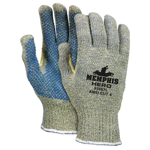 MCR Safety Cut Pro Hero Gloves - 7 Gauge Kevlar / Stainless Steel / Nylon - PVC Dots Palm Side - Size X-Large - Apex Tool & Supply