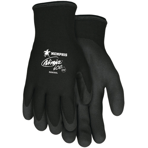 Ninja Ice Gloves - 15 Gauge Black Nylon - Acrylic Terry Inner -HPT Palm and Fingertips - Size X-Large - Apex Tool & Supply