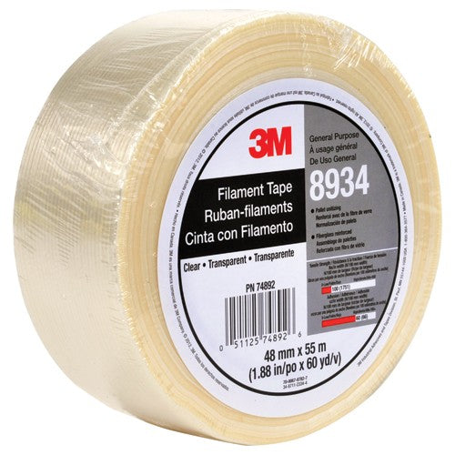 Tartan Filament Tape 8934 Clear 48 mm × 55 m 4 mil Individually Wrapped Conveniently Packaged - Apex Tool & Supply