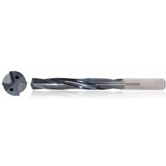 5/32″ Dia. × 6 mm Shank × 36 mm Flute Length × 74 mm OAL, 5xD, TiAlN, 2 Flute, Coolant Thru, h6, Cylindrical, Solid Carbide Drill Series/List #5614 - Exact Industrial Supply