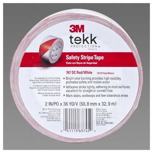 3M Safety Stripe Vinyl Tape 767 Red/White 2″ × 36 yd 5 mil Individually Wrapped Conveniently Packaged - Apex Tool & Supply