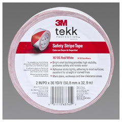 3M Safety Stripe Vinyl Tape 767 Red/White 2″ × 36 yd 5 mil Individually Wrapped Conveniently Packaged - Apex Tool & Supply