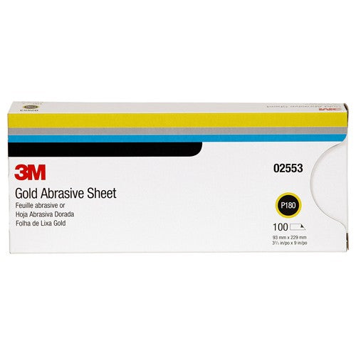 3M Gold Abrasive Sheet 02553 P180 grade 3 2/3″ × 9″ 100 sheets per sleeve - Apex Tool & Supply