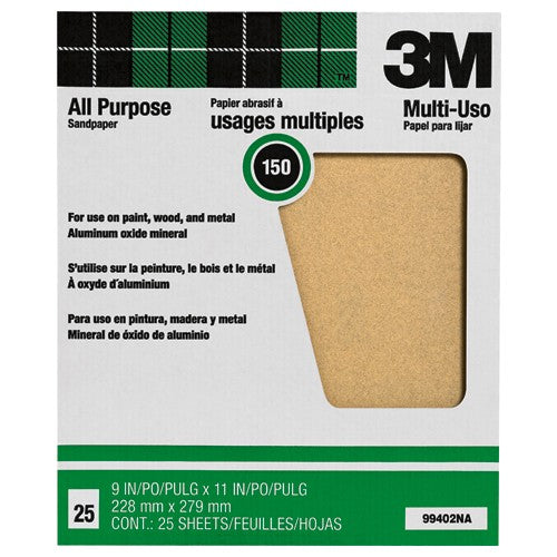 3M Aluminum Oxide Sandpaper 99402NA 9″ × 11″ 150 grit - Apex Tool & Supply