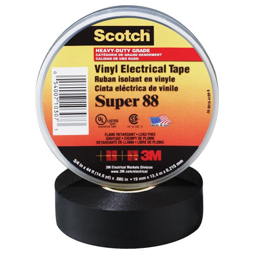 Scotch Vinyl Electrical Tape Super 88 3/4″ × 36 yd Black - Apex Tool & Supply