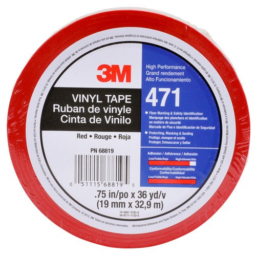 3M Vinyl Tape 471 Red 3/4″ × 36 yd 5.2 mil Individually Wrapped Conveniently Packaged - Apex Tool & Supply
