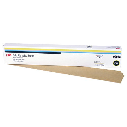 3M Gold Abrasive Sheet 02568 P180 grade 2 3/4″ × 17 1/2″ 50 sheets per pack - Apex Tool & Supply