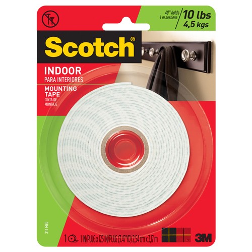 Scotch-Mount Indoor Double-Sided Mounting Tape 314H-MED-DC 1″ × 125″ (2 54 cm × 3 17 m) - Apex Tool & Supply