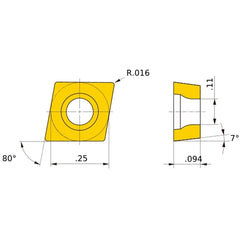 CCMH 21.51 MV VP15TF, 0.4 mm Corner Radius, 2.38 mm Thick, 6.35 mm Inscribed Circle, Turning Indexable Insert