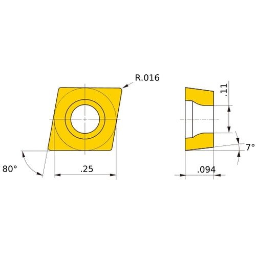 CCMT 21.51 FM VP15TF, 0.016″ Corner Radius, 0.094″ Thick, 1/4″ Inscribed Circle, Turning Indexable Insert